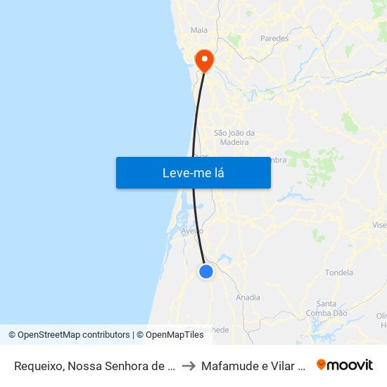 Requeixo, Nossa Senhora de Fátima e Nariz to Mafamude e Vilar do Paraíso map