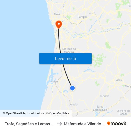 Trofa, Segadães e Lamas do Vouga to Mafamude e Vilar do Paraíso map