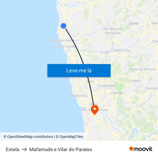 Estela to Mafamude e Vilar do Paraíso map