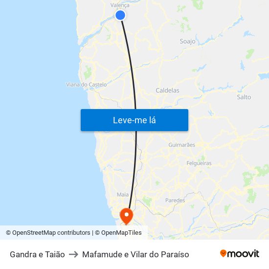 Gandra e Taião to Mafamude e Vilar do Paraíso map