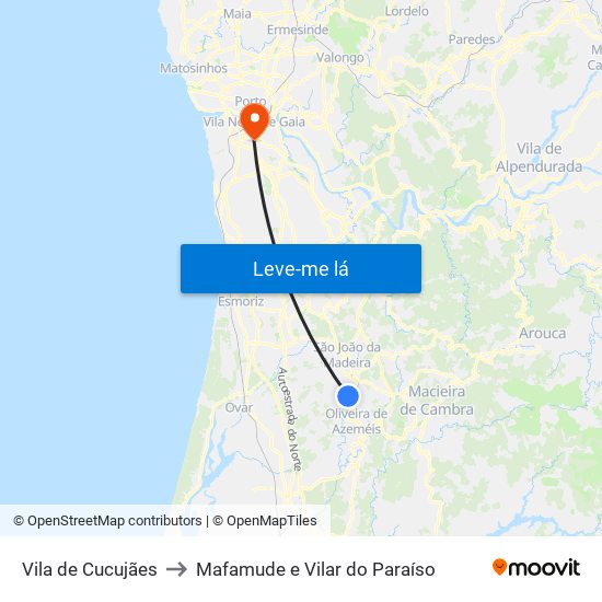 Vila de Cucujães to Mafamude e Vilar do Paraíso map