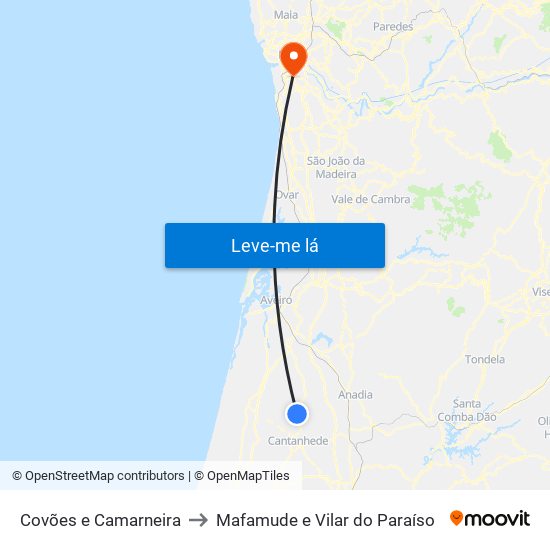 Covões e Camarneira to Mafamude e Vilar do Paraíso map