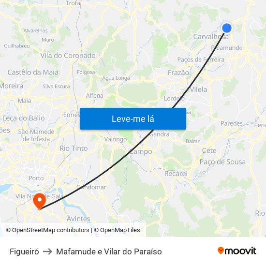 Figueiró to Mafamude e Vilar do Paraíso map