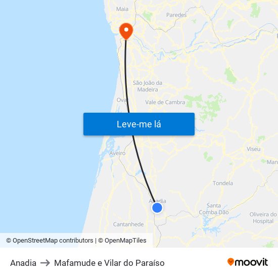Anadia to Mafamude e Vilar do Paraíso map
