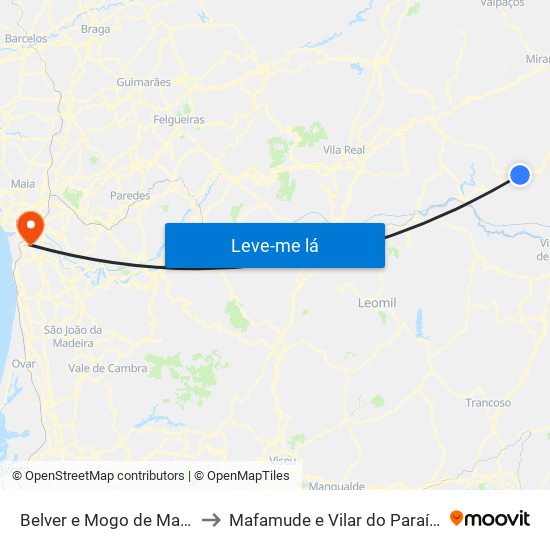 Belver e Mogo de Malta to Mafamude e Vilar do Paraíso map