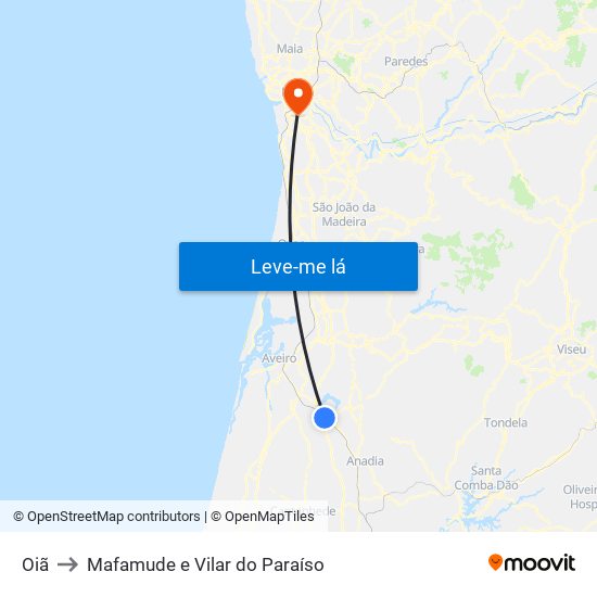 Oiã to Mafamude e Vilar do Paraíso map