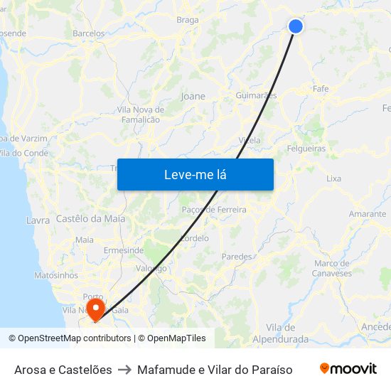 Arosa e Castelões to Mafamude e Vilar do Paraíso map
