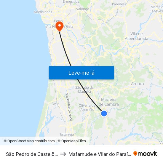 São Pedro de Castelões to Mafamude e Vilar do Paraíso map