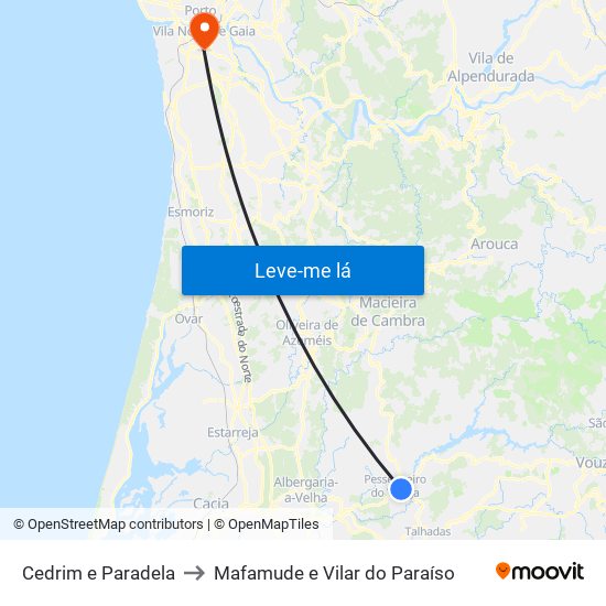 Cedrim e Paradela to Mafamude e Vilar do Paraíso map