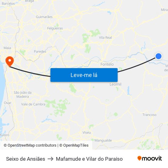 Seixo de Ansiães to Mafamude e Vilar do Paraíso map