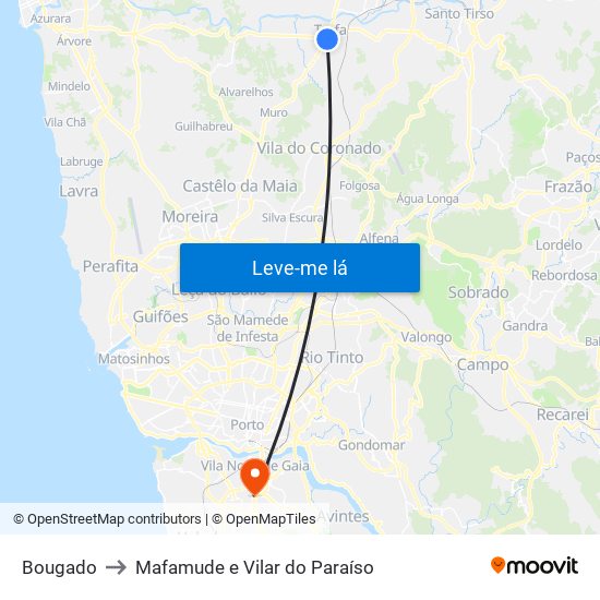 Bougado to Mafamude e Vilar do Paraíso map