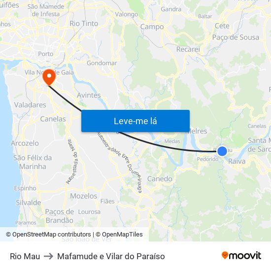 Rio Mau to Mafamude e Vilar do Paraíso map