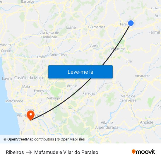Ribeiros to Mafamude e Vilar do Paraíso map