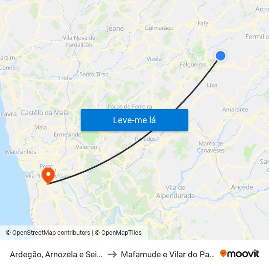 Ardegão, Arnozela e Seidões to Mafamude e Vilar do Paraíso map