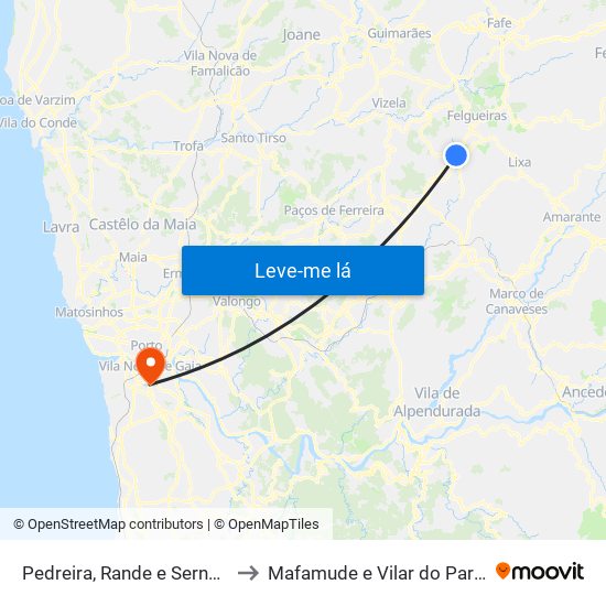 Pedreira, Rande e Sernande to Mafamude e Vilar do Paraíso map