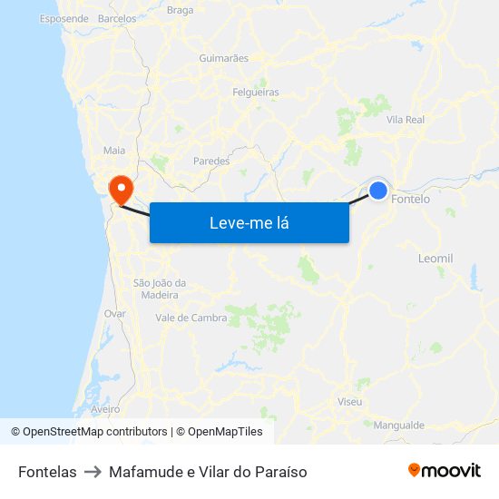 Fontelas to Mafamude e Vilar do Paraíso map