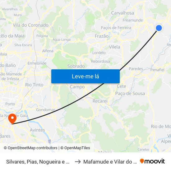 Silvares, Pias, Nogueira e Alvarenga to Mafamude e Vilar do Paraíso map