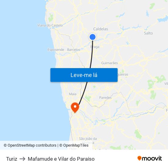 Turiz to Mafamude e Vilar do Paraíso map