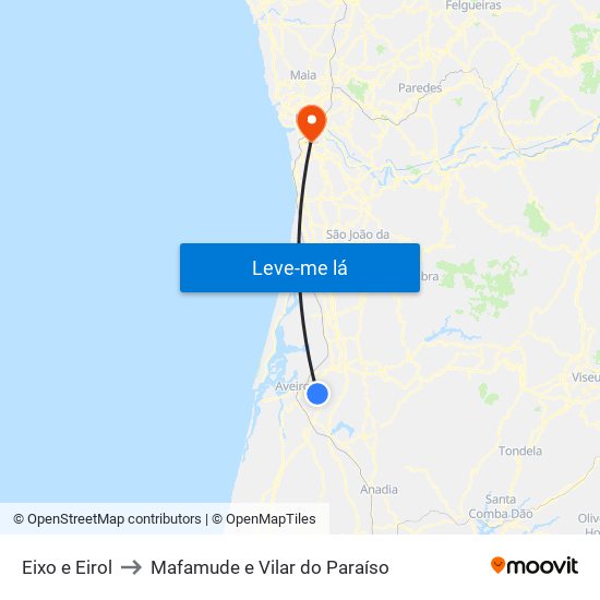 Eixo e Eirol to Mafamude e Vilar do Paraíso map
