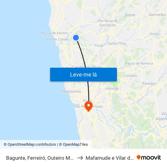 Bagunte, Ferreiró, Outeiro Maior e Parada to Mafamude e Vilar do Paraíso map