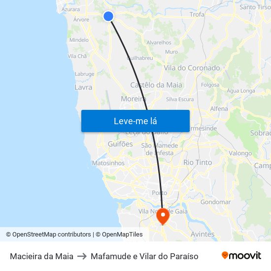 Macieira da Maia to Mafamude e Vilar do Paraíso map