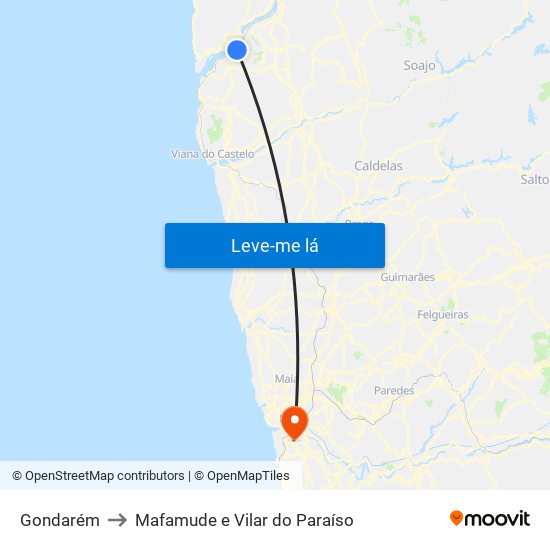 Gondarém to Mafamude e Vilar do Paraíso map