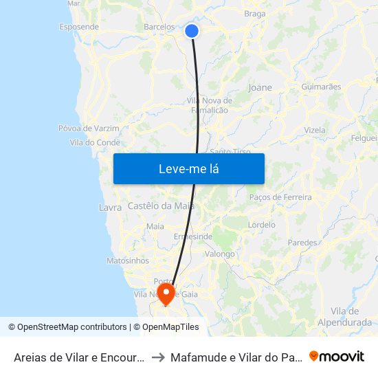 Areias de Vilar e Encourados to Mafamude e Vilar do Paraíso map