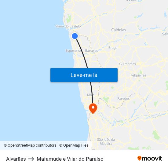 Alvarães to Mafamude e Vilar do Paraíso map