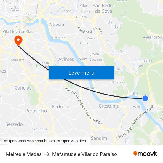 Melres e Medas to Mafamude e Vilar do Paraíso map