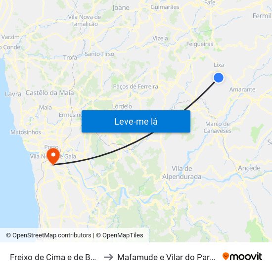 Freixo de Cima e de Baixo to Mafamude e Vilar do Paraíso map