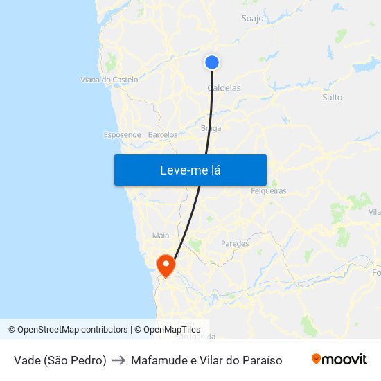 Vade (São Pedro) to Mafamude e Vilar do Paraíso map