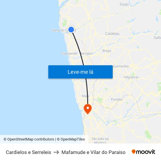 Cardielos e Serreleis to Mafamude e Vilar do Paraíso map