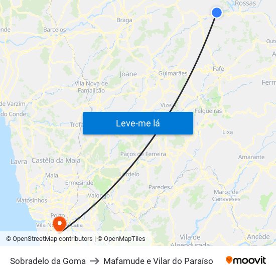 Sobradelo da Goma to Mafamude e Vilar do Paraíso map