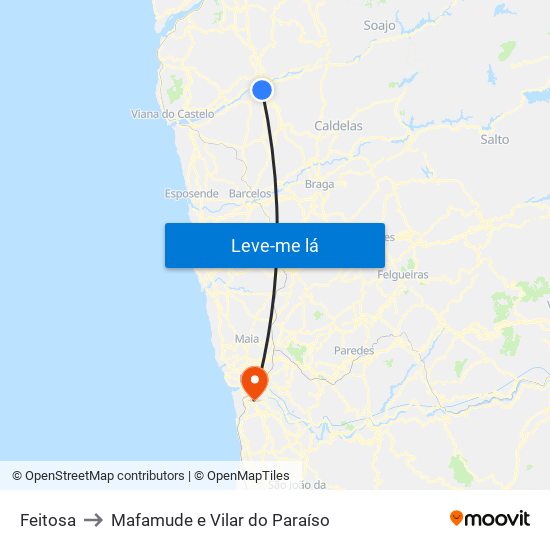 Feitosa to Mafamude e Vilar do Paraíso map