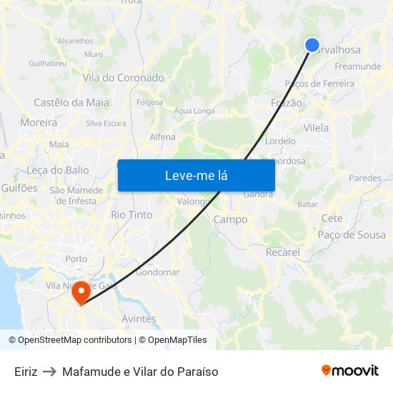 Eiriz to Mafamude e Vilar do Paraíso map
