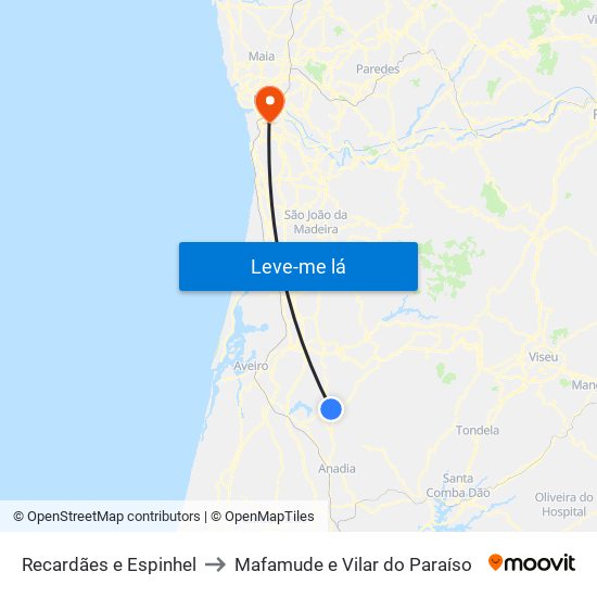 Recardães e Espinhel to Mafamude e Vilar do Paraíso map