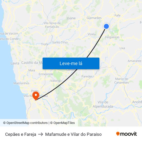 Cepães e Fareja to Mafamude e Vilar do Paraíso map