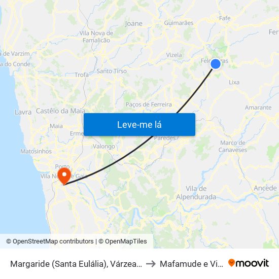 Margaride (Santa Eulália), Várzea, Lagares, Varziela e Moure to Mafamude e Vilar do Paraíso map