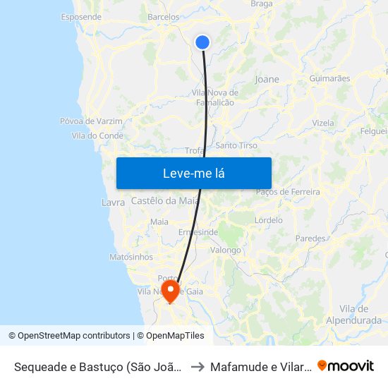 Sequeade e Bastuço (São João e Santo Estêvão) to Mafamude e Vilar do Paraíso map