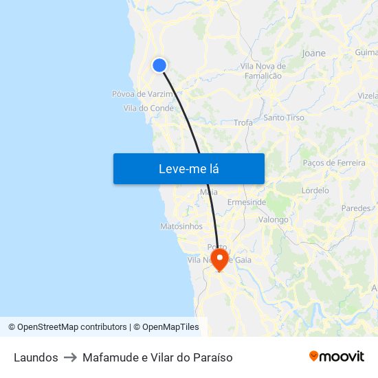 Laundos to Mafamude e Vilar do Paraíso map