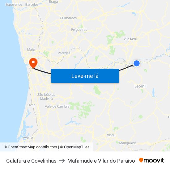 Galafura e Covelinhas to Mafamude e Vilar do Paraíso map