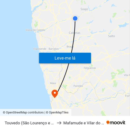 Touvedo (São Lourenço e Salvador) to Mafamude e Vilar do Paraíso map