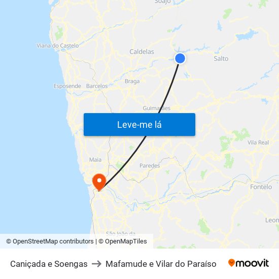 Caniçada e Soengas to Mafamude e Vilar do Paraíso map