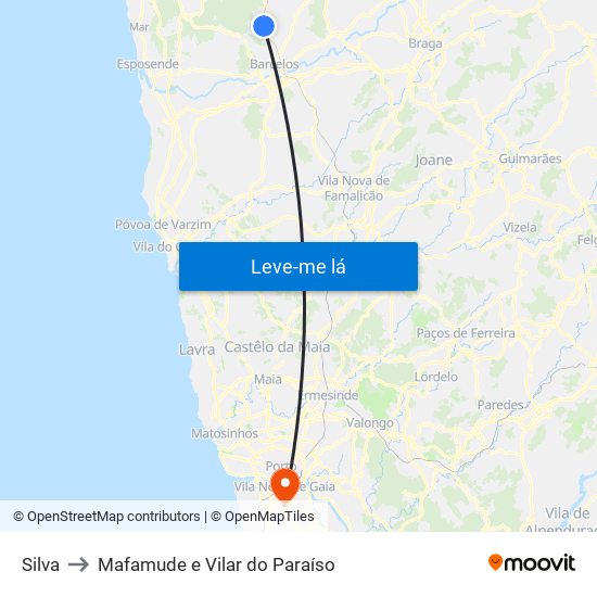 Silva to Mafamude e Vilar do Paraíso map