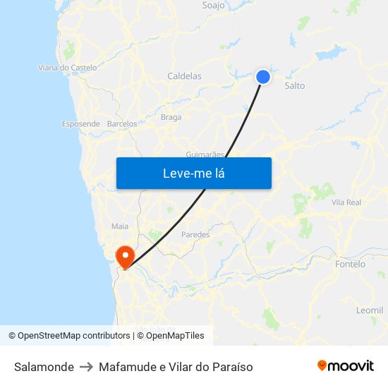 Salamonde to Mafamude e Vilar do Paraíso map