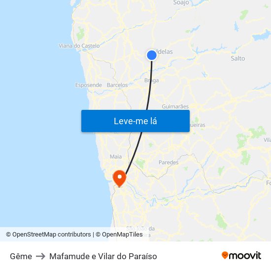 Gême to Mafamude e Vilar do Paraíso map