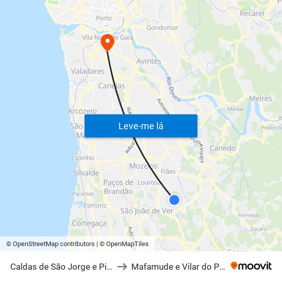 Caldas de São Jorge e Pigeiros to Mafamude e Vilar do Paraíso map