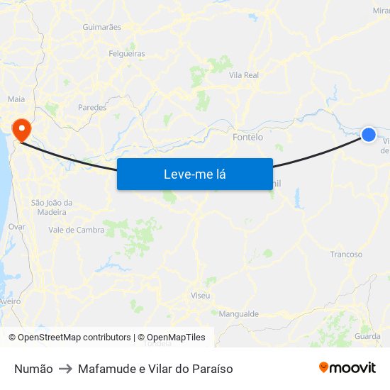 Numão to Mafamude e Vilar do Paraíso map