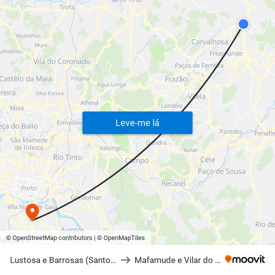 Lustosa e Barrosas (Santo Estêvão) to Mafamude e Vilar do Paraíso map