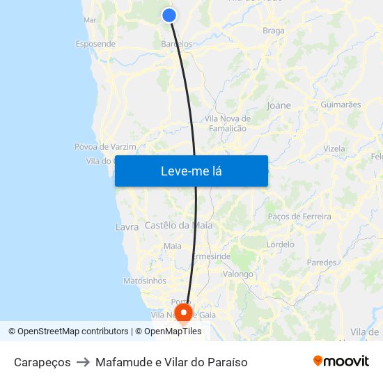 Carapeços to Mafamude e Vilar do Paraíso map
